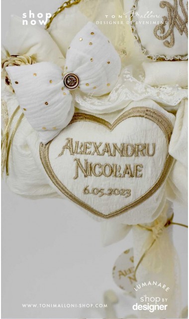 Lumanare botez personalizata cu monograma brodata cu numele bebeului 4